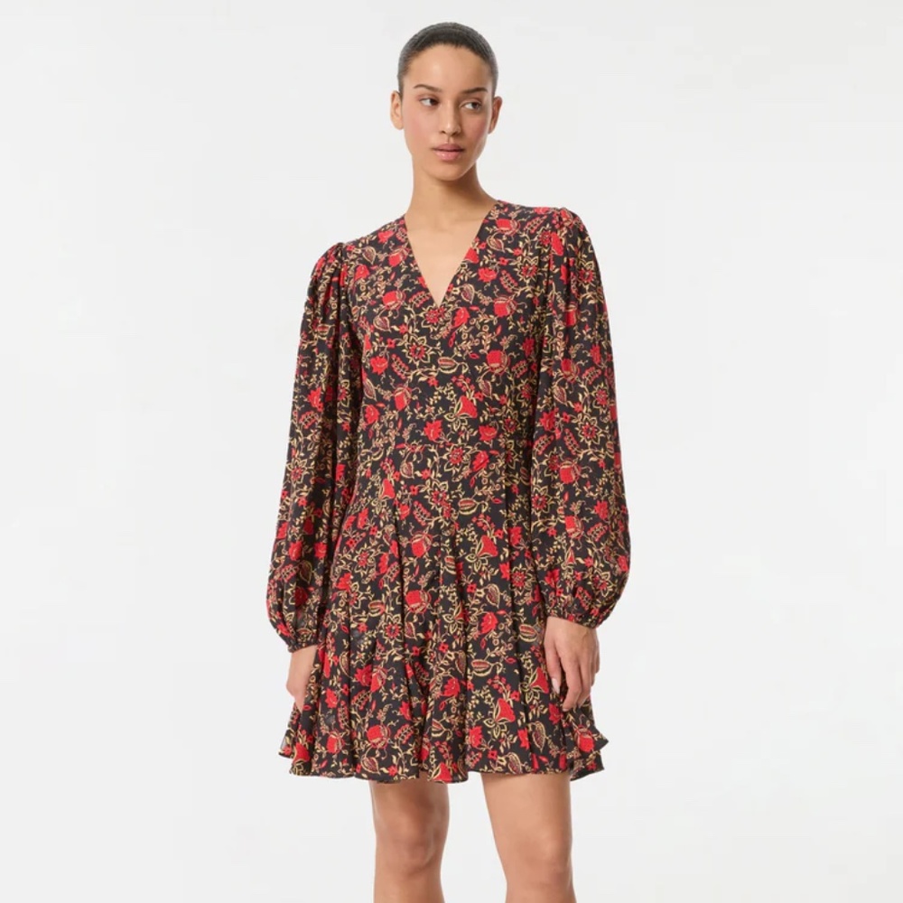 RHODE black and red floral wrap dress